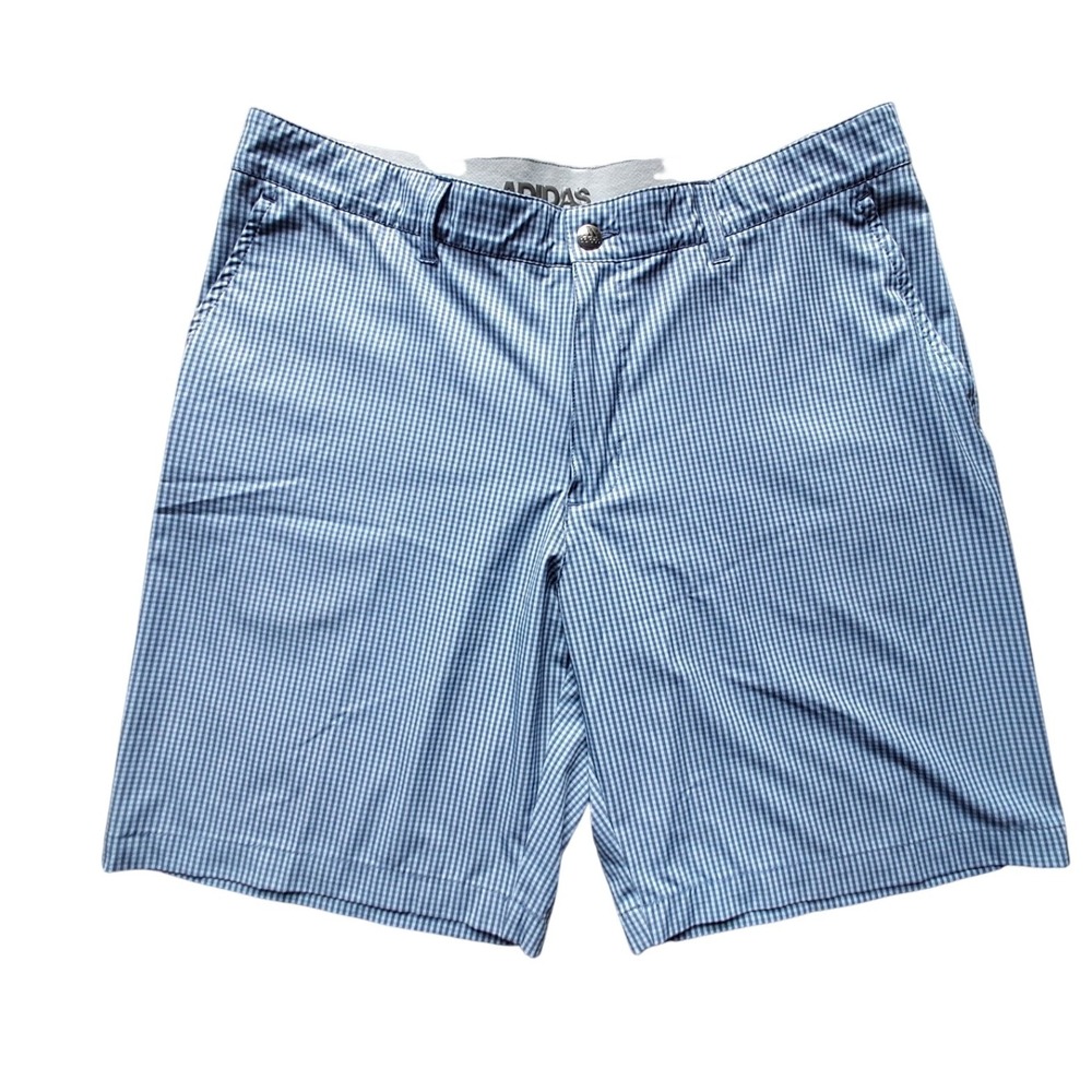 Adidas Mens Golf Shorts Gingham Check Blue White Performance Stretch Size 36